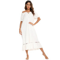 Pijamas para mujer, ropa de dormir con un hombro, camisón de manga corta, vestido mixto de encaje - details 3