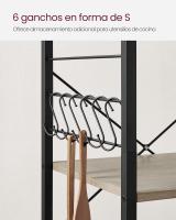 Estantería de Cocina con Ruedas, Carrito de Servicio de 3 Niveles, Estantería para Microondas, Horno, Tostadora, Marco de Metal con 6 Ganchos, Marrón Rústico y Negro KKS60XV1 - details 32