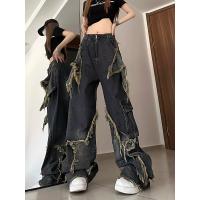 Pantalones vaqueros holgados Retro para mujer, diseño con borde áspero, pantalones rectos de pierna ancha, tendencia - details 2