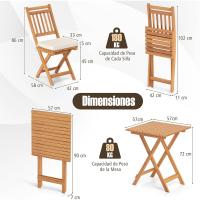 3 Piezas, Mesa y 2 Sillas Plegables, Madera de Acacia, Cojines Suaves, Muebles Jardin Terraza Balcón Exterior (Beige 3) - details 3