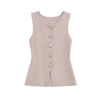 TRAF-Chaleco de punto tipo suéter con botones suaves para mujer, cuello redondo, sin mangas, chaleco de mujer, tops elegantes, moda - details 3