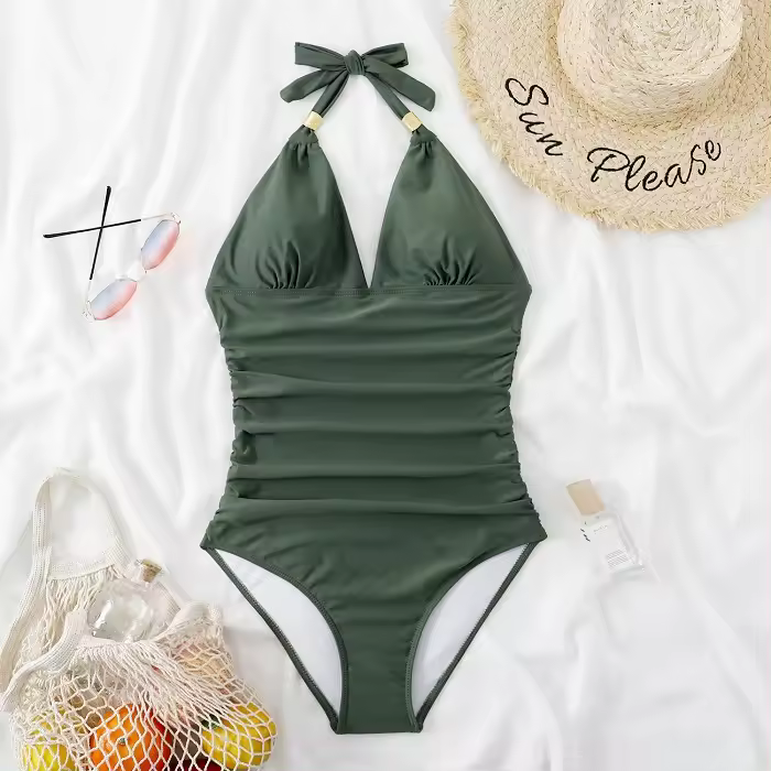 Trajes de baño de una pieza para mujer, bañador elegante, reductor, halter, playa, verano, push up, moldeador de abdomen, tankinis - 1