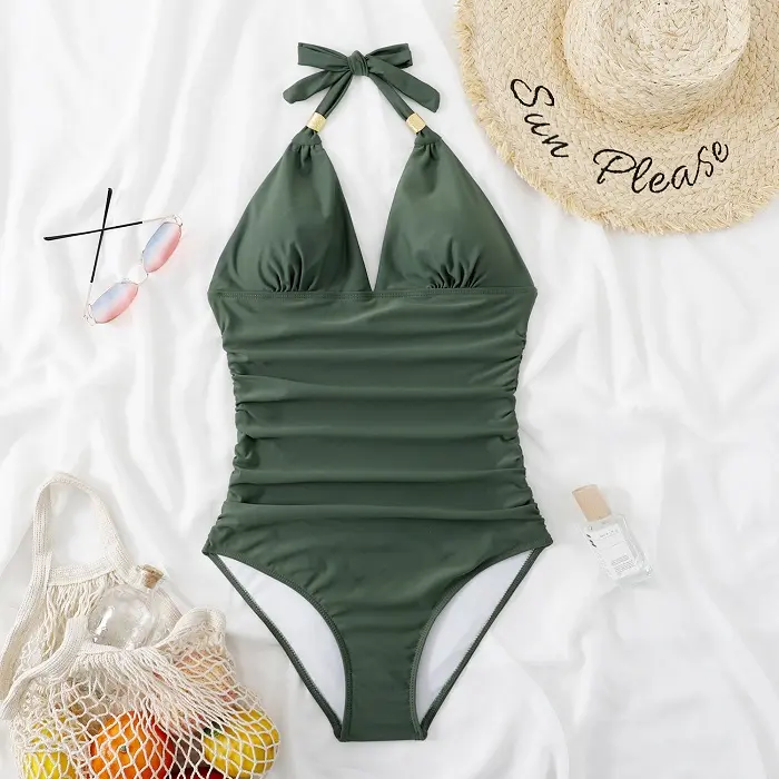 Trajes de baño de una pieza para mujer, bañador elegante, reductor, halter, playa, verano, push up, moldeador de abdomen, tankinis - 1