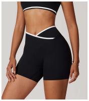 Yoga mujeres Fiess correr ciclismo transpirable deportes Leggings cruzado cintura alta verano entrenamiento gimnasio pantalones cortos - details 14