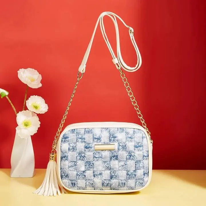 Bolso bandolera pequeño de mujer vintage a cuadros con diseño de borlas y bolsillo cruzado elegante para almacenamiento y estilo - 1