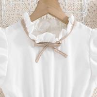 Falda Plisada de Khaki para Niñas Mangas de Pétalo Blanco Estilo Preppy para Cumpleaños - details 2