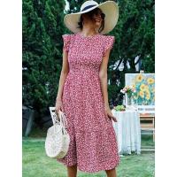 Vestido largo elegante de corte en A floral de cintura alta sin mangas con cuello redondo retro de verano para mujer. - details 5