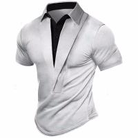 camiseta hombres nuevo verano versátil de manga corta Henley camisa casual de manga corta de cuello alto - details 4
