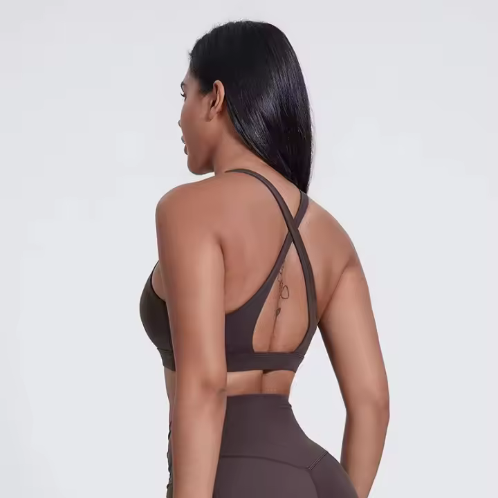 SHINBENE-Sujetador deportivo de cuello alto para entrenamiento, sostén con relleno cruzado en la espalda, ideal para Yoga - 1