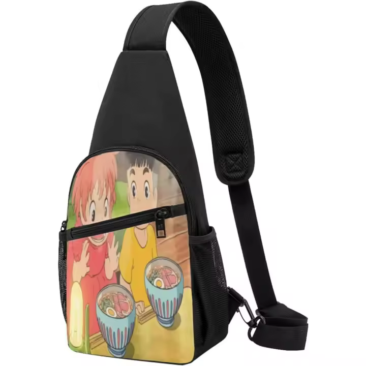 Bolso de pecho NEGRO Bolso de hombro Cartera Viaje Senderismo Bolso Correa de hombro ajustable Unisex 15,25 x 3,25 x 7,5 pulgadas Ponyoss - 1
