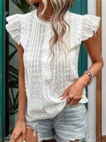 Blusas estéticas sueltas de manga corta con cuello redondo para mujer, camisas blancas de moda de verano - details 3