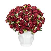 Rosa de seda de 15 cabezas, capullo de té pequeño para decoración de Navidad, alféizar del hogar, accesorios de bonsái, Fondo de boda, pared de flores artificiales - details 2