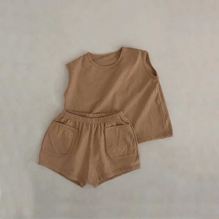 Conjunto de Verano para Niños de 100% Algodón Camiseta Sin Mangas y Pantalones Cortos - 1