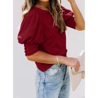 Tops de cuello redondo de color sólido para mujer, ropa informal de moda, camiseta holgada de manga corta de verano para mujer - details 11