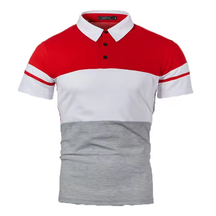 Polo de manga corta para hombre, diseño de cinturón tejido de retazos de dos colores, informal, a la moda - 1