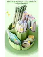 Organizador de papelería de escritorio 5 ranuras caja de almacenamiento de papelería 360 grados giratorio lindo lápiz taza olla para oficina en casa escuela - details 12