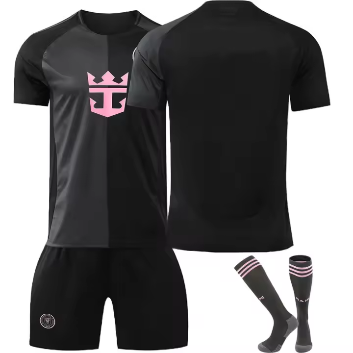 Los adultos2526 Miami Away Jersey 9 Suárez No. 10 Messi Traje Negro Adulto Niños Uniforme de Fútbol Transfronterizo - 1