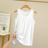 Camisetas sin mangas de talla grande con pliegues sueltos para mujer, camisetas sin mangas de Modal, ropa de casa de color sólido, chaleco de fondo XL a 6XL - details 12