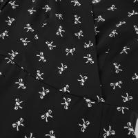 Vestido largo de estilo francés con estampado floral, pequeño, negro, otoño, nuevo, manga corta, cintura con abertura, corte en A - details 24