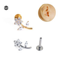 Perdingos de Labio y Oreja de Titanio F136 Starbeauty con Patrón de Caricatura Floral Rosa Joyería de Piercing de Oreja con Piedra Principal de Zirconia Cúbico - details 0