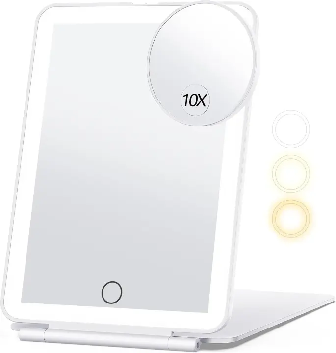 miroposs Maquillaje Recargable para Viajes, Espejo de Tocador con 80 LED, Luz de 3 Colores, Batería de 2000 mAh, Iluminación Ultra Delgada Portátil - 1