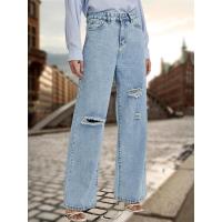 Vaqueros de pierna recta de cintura alta para mujer, pantalones vaqueros rasgados elegantes y elegantes, nd 2025 - details 5