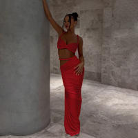 BUNO-Conjunto de 2 piezas de tejido para mujer, camisolas cortas plisadas lisas impresionantes + faldas largas de cintura alta, traje de vacaciones de tendencia femenina - details 46