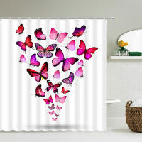 Cortinas de ducha con patrón de mariposa para baño, tela impermeable de alta calidad con estampado 3D de flores, 12 ganchos - details 5