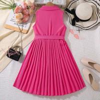 Vestido de Princesa para Niña en Verano Cinturón Encaje sin Mangas en Rosa - details 17