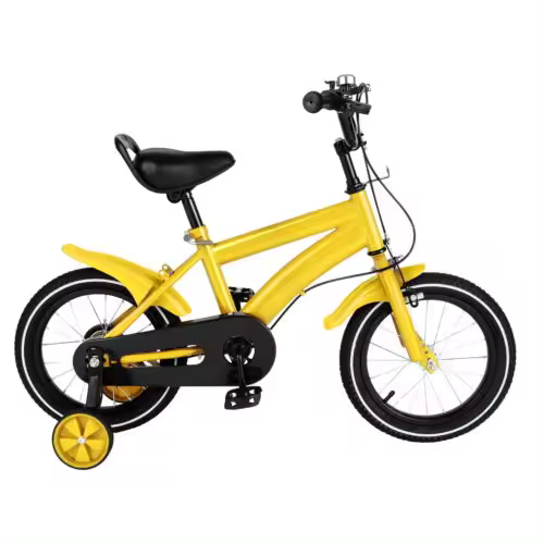 Bicicleta con guardabarros para niños, de 14 pulgadas, con estabilizadores amarillos, de 3 a 5 años - 1