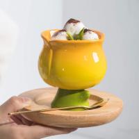 Creativo tulipanes irregulares exprimidos a mano flor cambio gradual de color taza de helado de cerámica linda taza de helado pintada a mano regalo - details 3