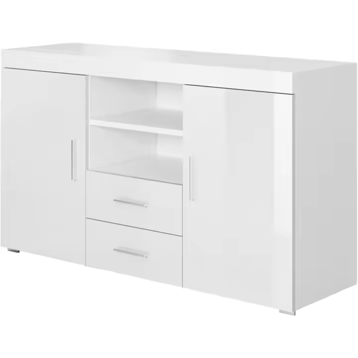 Aparador para Salón Comedor Moderno, Mueble TV de Blanco Brillo, 140x80x40 cm - 1
