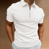 Camiseta de hombre Camiseta POLO elástica de manga corta con cremallera a rayas Top Color sólido - details 1