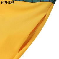 Vestido largo de talla grande 5XL VONDA Vintage estampado para mujer, vestido veraniego de fiesta con retales bohemios, vestido informal holgado de manga larga - details 9