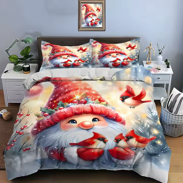 Juego de Ropa de Cama de Gnomo Navideño Funda de Edredón de Poliéster, Fundas de Almohadas para Adultos y Niños Regalos de Navidad de Lujo - 1