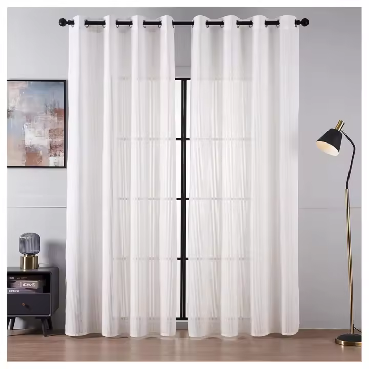 SINBINTA Juego de Cortinas de Voile Semi Transparente Diseño de Rayas Blancas Modernas - 1