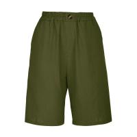 Pantalones Cortos de Lino y Algodón para Mujer Color Sólido, Cintura Suelta, Bolsillo, Botón, Moda Casual - details 17