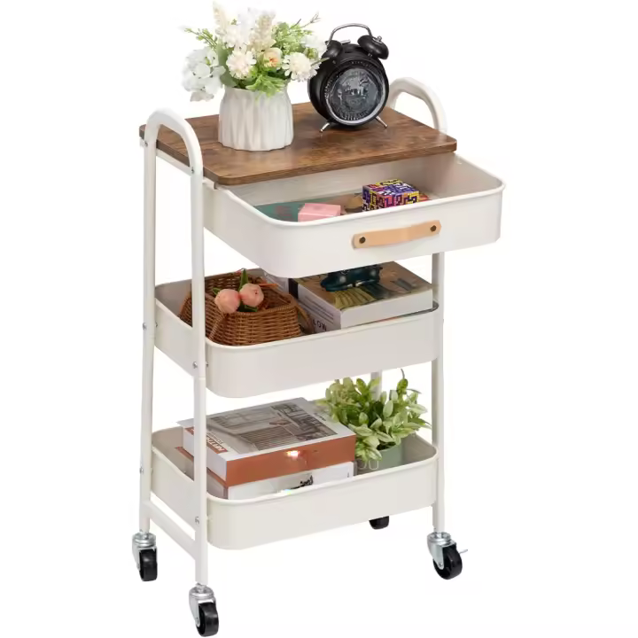 Carrito de Metal con Ruedas 40f. x 30an. x 70al. Ideal para Cocina, Baño, Oficina Blanco - 1