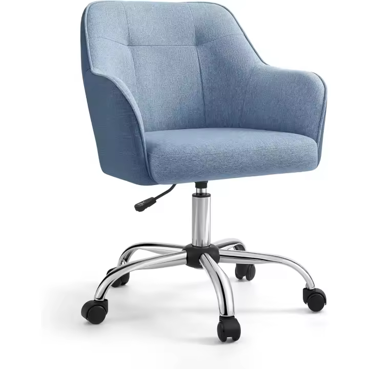 Silla de estudio, giratoria, altura ajustable, carga de 110 kg, marco de acero, tela de algodón-lino transpirable, para estudio, dormitorio, marrón OBG019K01 - 1