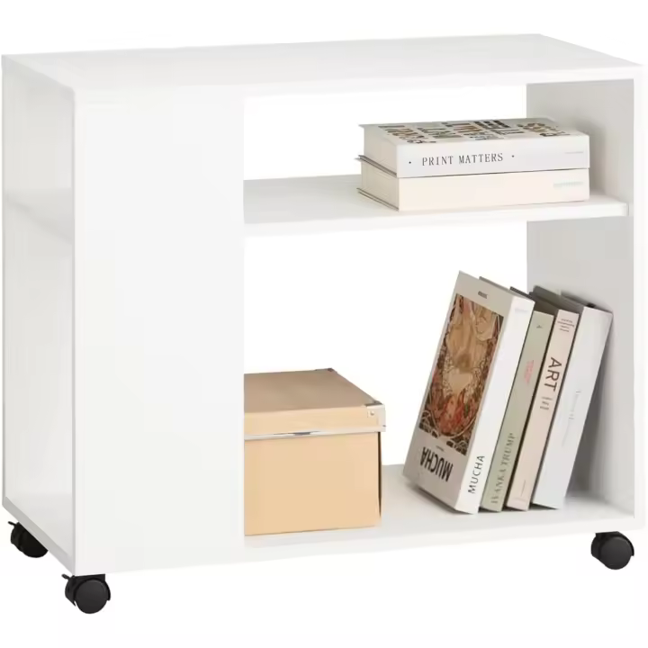 Mesa Auxiliar con 2 Estantes Consola Mesita de Noche con Ruedas Mesa Blanca Mesita 70 x 35 x 60 cm FBT34-W ES - 1