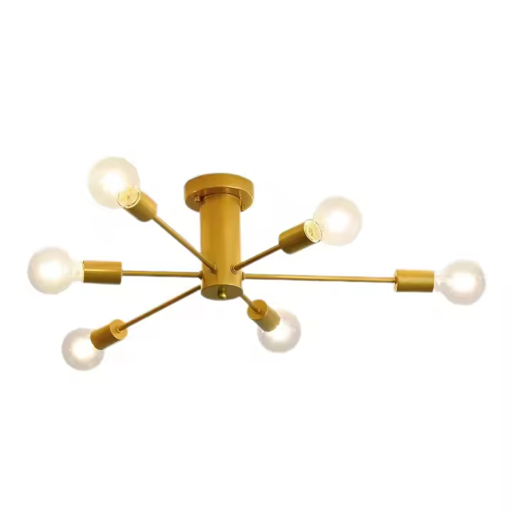 Goeco Lámpara de Araña Vintage 6 Luces - Lámpara Colgante de Metal para Portalámparas E27(No Incluída) - 54*54*15CM - Dorado - Iluminación Interior para Sala de estar, Dormitorio, Salón, Comedor - 220V - 1