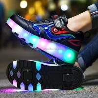 Luz LED de doble desplazamiento, patinaje infantil con carga USB para niñas y niños, zapatos con ruedas flash con dos ruedas - details 4