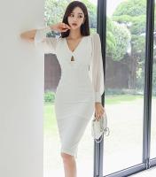 Mujeres otoño moda nuevo ceñido al cuerpo vestido a media pierna ajustado manga larga elegante Casual sólido Vestidos de fiesta de negocios bata femenina Mujers - details 7