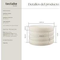 Taburete Almacenaje Bouclé, Carga: 120 kg, MDF, Puff Almacenaje, Taburete Dormitorio, Reposapies Puff, Zapatero Entrada Recibidor, Asiento Acolchado, Ideal Salón Hogar - 42 x 47 cm Crema - details 24