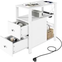 Mesita Auxiliar con Enchufe, Mesa Salón con 2 Cajones y 2 Estantes de Almacenaje, Mesa Delgada con Enchufe y Puertos USB, Apta para Salón y Dormitorio, Negro, 60x60x30 cm, BTS28sz - details 9