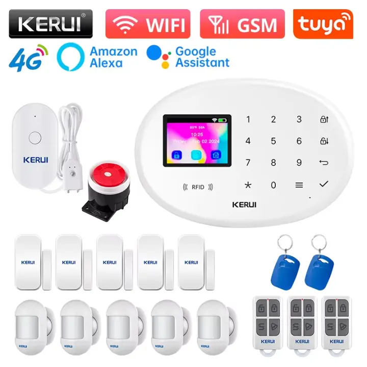 Sistema de alarma inteligente KERUI 4G Tuya W204 para seguridad del hogar, kit de alarma inalámbrico WiFi GSM con sirena, sensor de movimiento y detector de humo. - 1