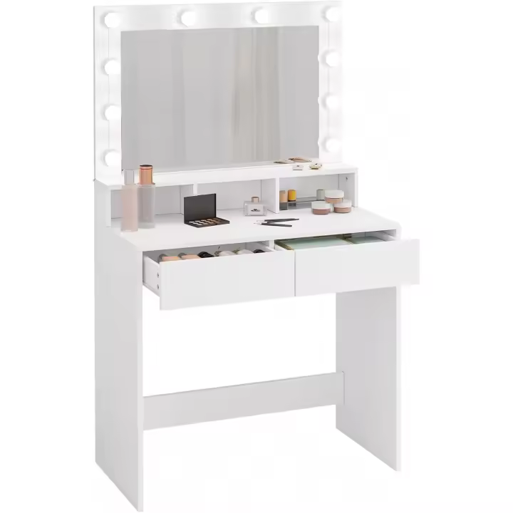 Mueble de Maquillaje Moderno con Luz LED y Espejo Grande Mesa de Vestidor de Estilo y Organización con 2 Cajones y 3 Compartimentos Abiertos - 1