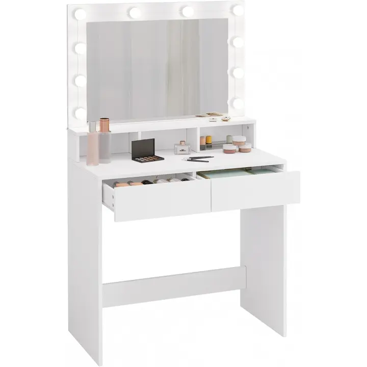 Mueble de Maquillaje Moderno con Luz LED y Espejo Grande Mesa de Vestidor de Estilo y Organización con 2 Cajones y 3 Compartimentos Abiertos - 1