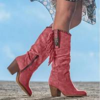 Botas altas hasta el muslo con hebilla de Metal para mujer, Punta puntiaguda, vaquero grueso - details 5