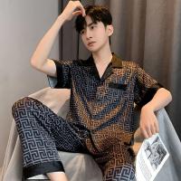 Pijamas de Seda de Hielo de Alta Gama para Hombres Ropa de Casa de Simulación de Seda de Manga Corta Traje de Camisón Extra Fino para Primavera y Otoño, Nuevo Verano - details 5